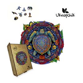 Пазл Ukropchik деревянный Мандала Черепаха А3 в коробке с набором-рамкой (Mandala Turtle A3)