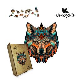 Пазл Ukropchik деревянный племенный волк А4 в коробке с набором-рамкой (Tribal Wolf A4)
