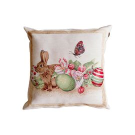 Наволочка Прованс гобеленова декоративна Зайчик з писанками і квітами Веснянка 45х45 см (034266)