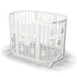 Кроватка Ingvart трансформер Smart Bed Round (72х72, 72х120, 72х168 см) белая с декором "Мишки" (1329003)