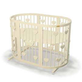 Ліжечко Ingvart трансформер Smart Bed Oval (60х72, 60х120, 60х168 см) слонова кістка з декором "Серця" (1241015)