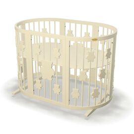 Ліжечко Ingvart трансформер Smart Bed Oval (60х72, 60х120, 60х168 см) слонова кістка з декором "Ведмедики" (1221015)