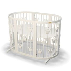 Ліжечко Ingvart трансформер Smart Bed Oval (60х72, 60х120, 60х168 см) молочне з декором "Корони" (1219001)