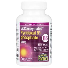 Витамин Natural Factors Пиридоксаль 5'-фосфат, витамин B6, 50 мг, BioCoenzymated, B6, Pyridoxal 5' (NFS-01252)