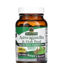 Травы Nature's Answer Ашваганда и базилик священный, 550 мг, Ashwagandha & Holy Basil, 60 в (NTA-16358)