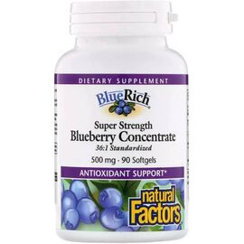 Трави Natural Factors Концентрат Чорниці, 500 мг, BlueRich, Super Strength, 90 капсул (NFS-04516)