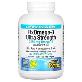 Жирные кислоты Natural Factors Омега-3 ультра, 2150 мг, RxOmega-3 Ultra Strength, 150 гелевых капсул (NFS-35493)