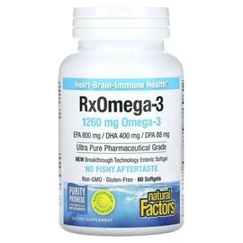 Жирные кислоты Natural Factors Омега-3, 1260 мг, RxOmega-3, 60 гелевых капсул (NFS-03548)