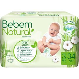 Подгузники Bebem Natural 3 midi 4-9 кг 34 шт (8690536806010)