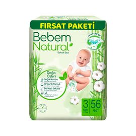 Подгузники Bebem Natural 3 midi 4-9 кг 56 шт (8690536831951)