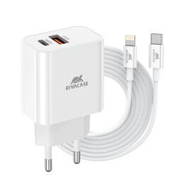 Зарядное устройство RivaCase 2хUSB-А + Type-C PD 20W+QC3.0 кабель Type-C-Lighting white (PS4102 WD5 (White))