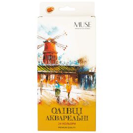 Карандаши цветные Muse Акварельные Шестигранные с кисточкой и точилкой 24 шт (104M-24)