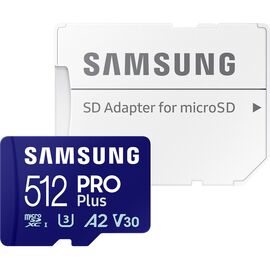 Карта памяти Samsung 512 GB microSDXC Pro Plus UHS-I U3 V30 A2 Class 10 + SD-adap (MB-MD512SA/EU)