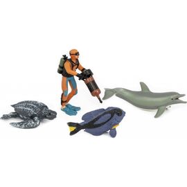 Фигурка Kids Team Морские жители: голубой хируг, морская черепаха, дельфин, аквалангист (Q9899-P25_1)