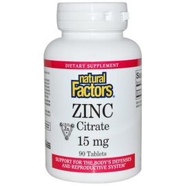 Минералы Natural Factors Цитрат Цинка, Zinc Citrate, 15 мг, 90 Таблеток (NFS-01678)