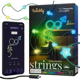 Гірлянда Twinkly Smart LED Strings USB 200 Star-shaped RGB LEDs, Green Wire, USB-C 12м (TWKS200RGB-G)