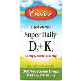 Витамин Carlson Витамин D3+K2 в каплях, 2000 МЕ и 45 мкг, Super Daily D3+K2, (CAR-10500)