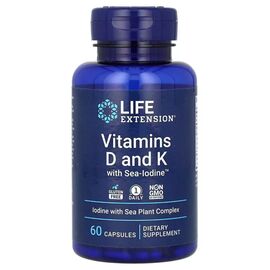 Витамин Life Extension Витамин D и K с морским йодом, Vitamins D and K with Sea-Iodine, 60 капсу (LEX-20406)