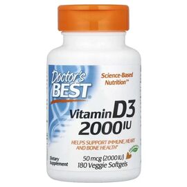 Витамин Doctor's Best Витамин D3, 2000 МЕ, Vitamin D3, 180 вегетарианских капсул (DRB-00535)