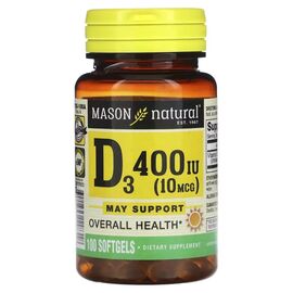 Вітамін Mason Natural Вітамін D3, 10 мкг (400 МО), Vitamin D3, 100 гелевих капсулВітамін D3, 10 мкг (400 МО), Vitamin (MAV-11831)
