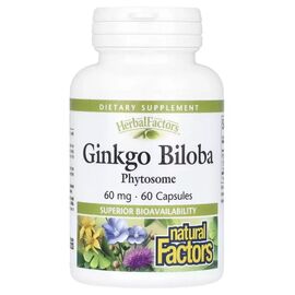 Витаминно-минеральный комплекс Natural Factors Гинкго Билоба, фитосомы, 60 мг, Ginkgo Biloba, Phytosome, 60 капсул (NFS-04805)