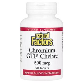 Минералы Natural Factors Хром GTF Хелат, 500 мкг, Chromium GTF Chelate, 90 таблеток (NFS-01630)