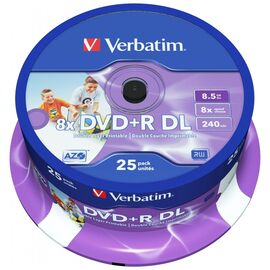 Диск DVD Verbatim 8.5Gb 8X CakeBox 25шт Printable (43667)