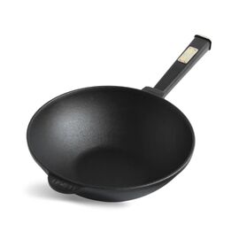 Сковорода Brizoll чавунна WOK з дерев'яною ручкою та чавунною кришкою 2,8 л 260х80 мм (W26H-1)