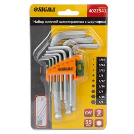 Ключ Sigma шестиграный 9шт 1/16-3/8" CrV (короткий) (4022541)