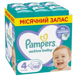 Підгузок Pampers Active Baby Maxi Розмір 4 (9-14 кг), 180 шт. (8006540032725)