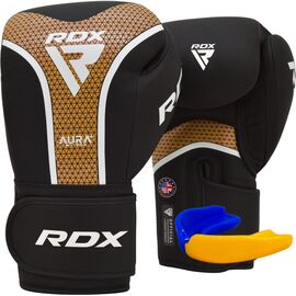 Боксерские перчатки RDX Aura Plus T-17 Black Golden 16 унцій (BGR-T17BGL-16OZ+)