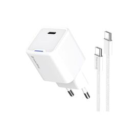 Зарядное устройство ColorWay GaN Mini 30W PD Port PPS USB-C white + cable Type-C (CW-CHS054PDC-WT)