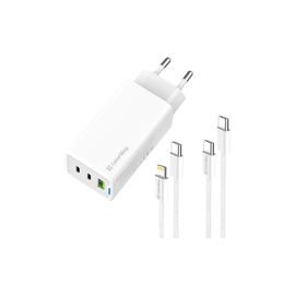 Зарядное устройство ColorWay GaN Mini 65W PD Port PPS USB (USB-2C1A) cable Type-C&Lightning (CW-CHS058PDCL-WT)