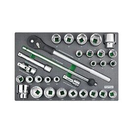 Набор инструментов Toptul с трещоткой, в ложементе (метр.+дюйм) 3/4" 31шт. (GED3108)