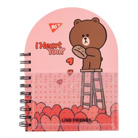 Блокнот Yes В6+ двойная спираль с пластиковым карманом Line Friends точка (151791)