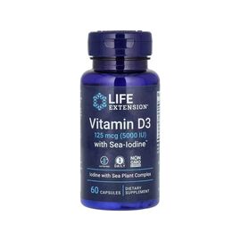 Витаминно-минеральный комплекс Life Extension Витамин D3 с морским йодом, 125 мкг (5000 МЕ), Vitamin D3 with Sea-Iodine, (LEX-17586)