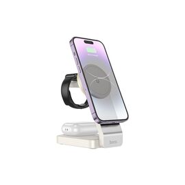 Зарядное устройство HOCO HOCO CQ3 Motorcycle folding 3-in-1 magnetic wireless fast charger Milky White (6942007602341)
