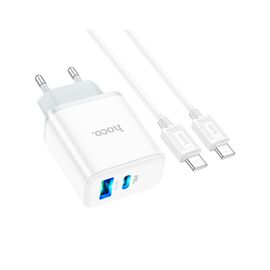 Зарядное устройство HOCO C105A Stage 1xUSB-C PD20W + 1xUSB QC3.0 + cable USB-C to USB-C White (6931474782922)