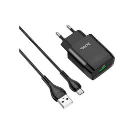 Зарядное устройство HOCO C72Q Glorious USB QC3.0 + cable USB to Micro 5P 18W Black (6931474732521)