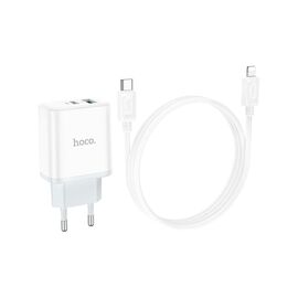 Зарядное устройство HOCO C105A Stage 1xUSB-C PD20W + 1xUSB QC3.0 + cable USB-C to Lightning White (6931474782939)