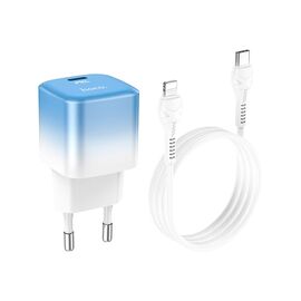 Зарядное устройство HOCO C101A USB-C PD20W + cable USB-C to Lightning Ice Blue (6931474769381)