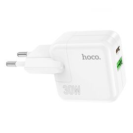 Зарядное устройство HOCO C111A Lucky 1xUSB-C PD30W + 1xUSB QC3.0 White (6931474790866)