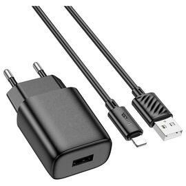 Зарядное устройство HOCO C134A Solid USB + cable USB to Lightning Black (6942007621311)