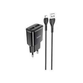 Зарядное устройство HOCO C88A Star round 2xUSB + cable Micro 12W Black (6931474749529)