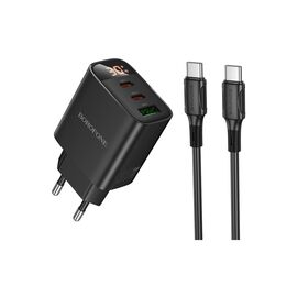 Зарядное устройство BOROFONE BA98A Ilustre 2xUSB-C + 1xUSB-A PD30W digital display + cable USB-C to USB-C Black (6941991120534)