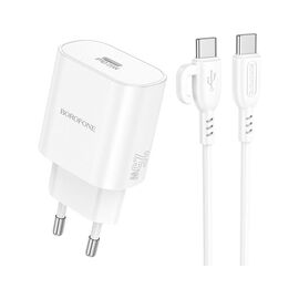Зарядное устройство BOROFONE BA82A Platinum USB-C PD25W + cable USB-C to USB-C White (6941991112270)
