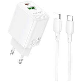Зарядное устройство BOROFONE BN29 Fuente 1xUSB-C PD30W + 1xUSB QC3.0 + cable USB-C to USB-C White (6941991120343)