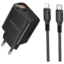 Зарядное устройство BOROFONE BA97A Ilustre USB-C PD30W digital display + cable USB-C to Lightning Black (6941991120497)