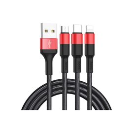 Дата кабель USB 2.0 AM to Lightning+Micro+USB-C 1.0m Xpress one X26 black+red HOCO (6957531080282)