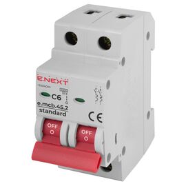 Автоматический выключатель E.NEXT 2-п e.mcb.stand.  6А C ( 4,5кА) (s002015)